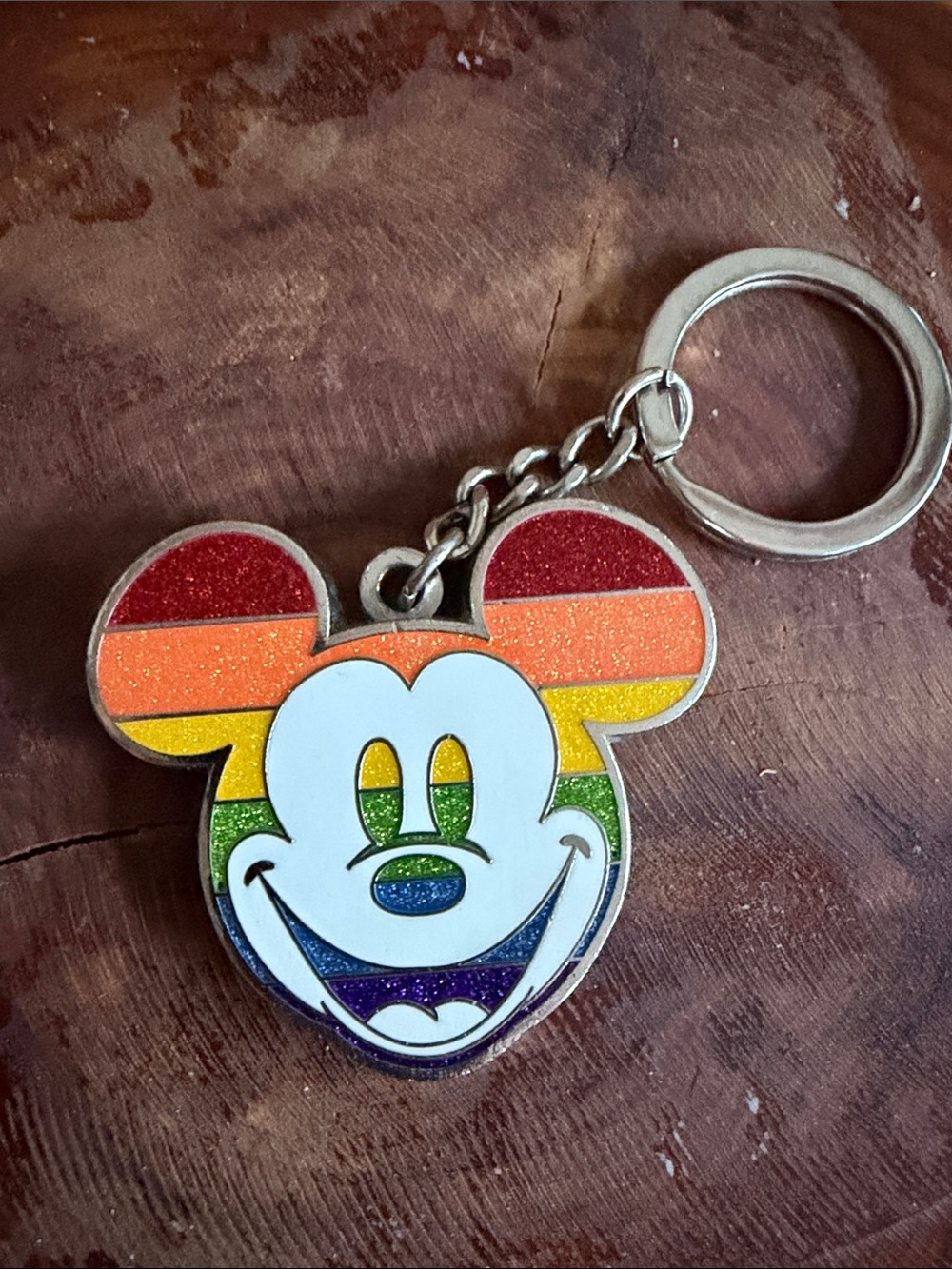 Rainbow Mickey Face Keychain - Multicolor Glitter Home Art Accent